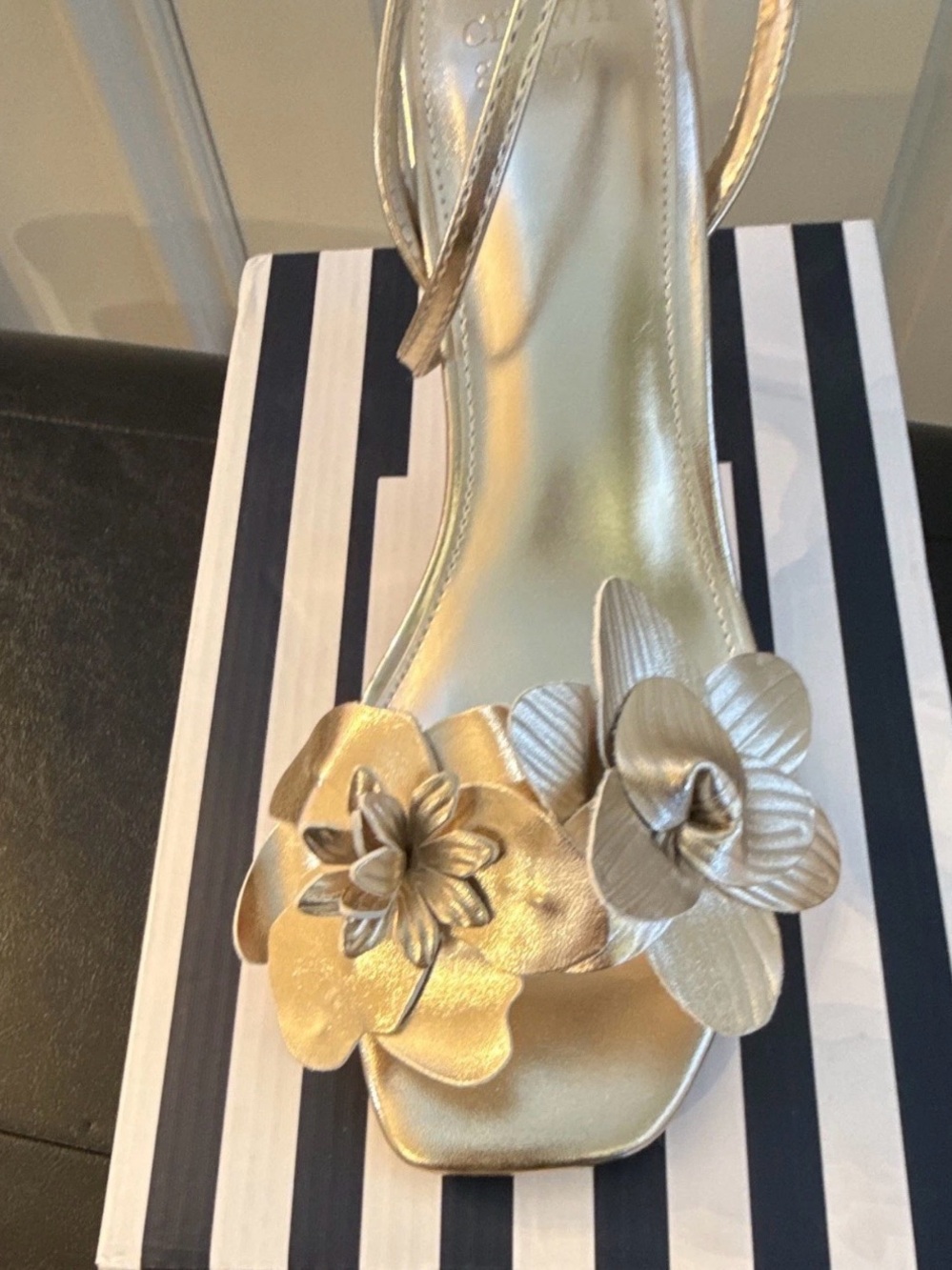 crown & ivy Gold Floral Embellished Strappy Heel